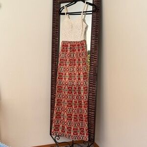 Elegant Lace and Patterned Maxi Dress With back slit XS Lily Rose 🌹